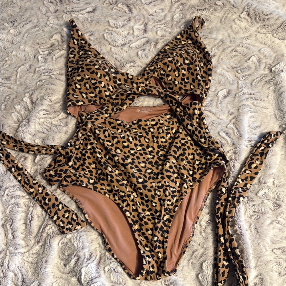 Leopard Print Wrap Swimsuit